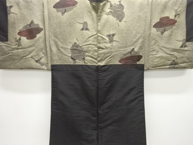 JAPANESE KIMONO / ANTIQUE MENS HAORI / SILK / HAND WOVEN TSUMUGI / DEMON SLAYING(lining)